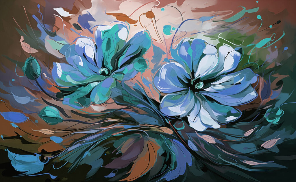 Schilderij van bloemen op een oppervlak Schilderij van bloemen op een oppervlak