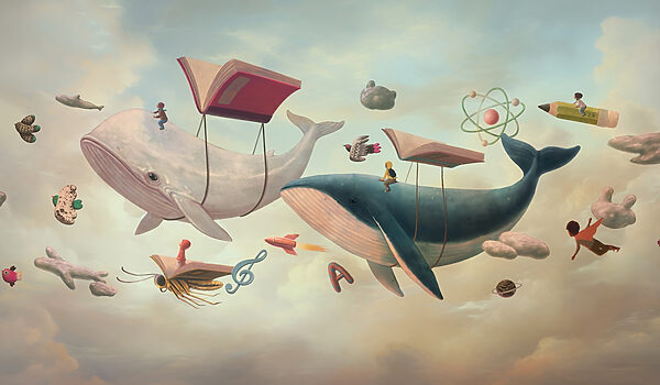 Walvis en walvis met boeken en een boek over hen Walvis en walvis met boeken en een boek over hen