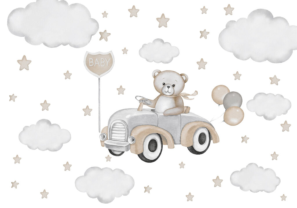 Teddybeer rijdt auto met ballonnen Teddybeer rijdt auto met ballonnen