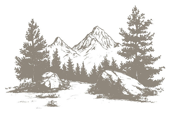 Bergketen met bomen en rotsen Bergketen met bomen en rotsen