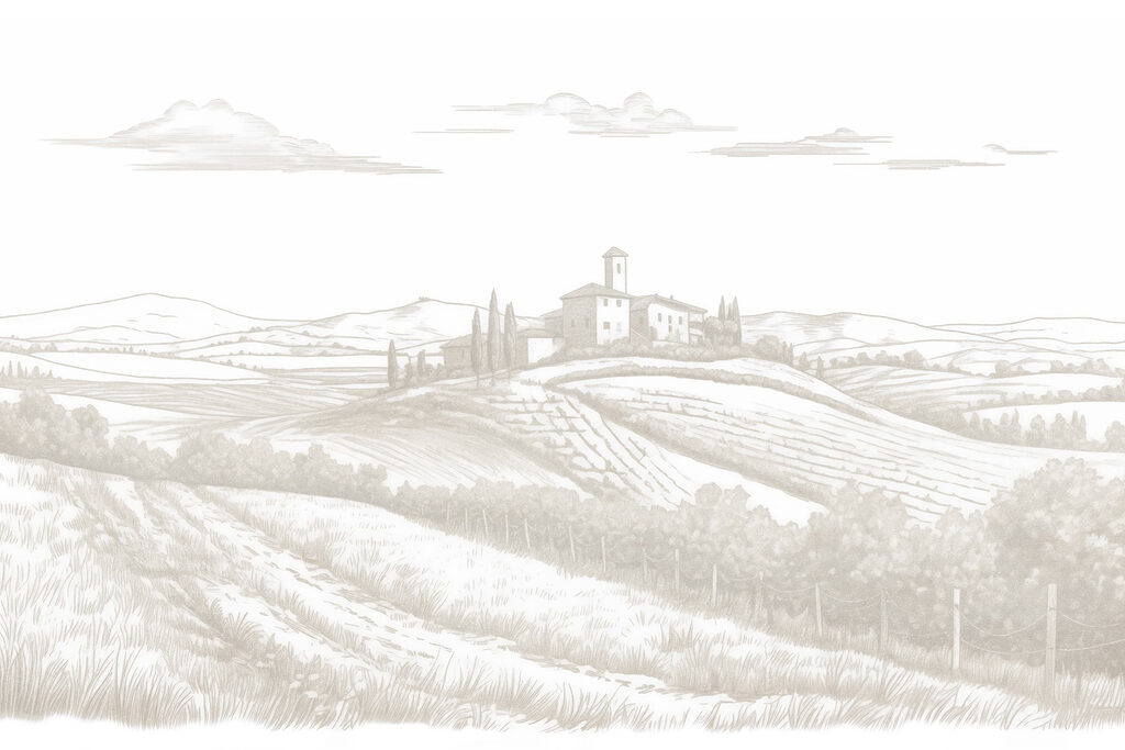 Landschap met een huis en velden Landschap met een huis en velden