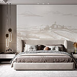 Fotobehang Landschap met een huis en velden