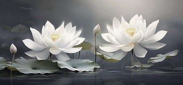 Groep witte bloemen in water Groep witte bloemen in water