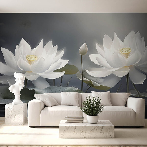 Groep witte bloemen in water Groep witte bloemen in water