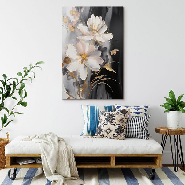 Delicate bloesems op een donker canvas Delicate bloesems op een donker canvas
