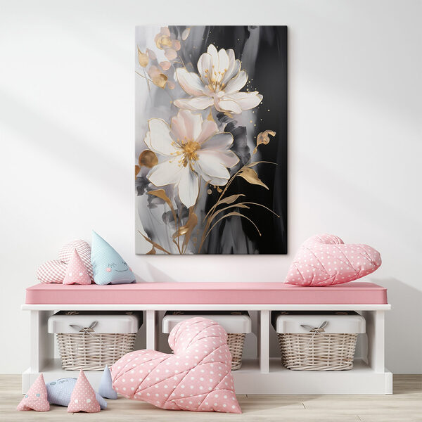 Delicate bloesems op een donker canvas Delicate bloesems op een donker canvas