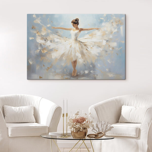 Schilderij van een vrouw in een witte jurk Canvas Schilderijen Schilderij van een vrouw in een witte jurk