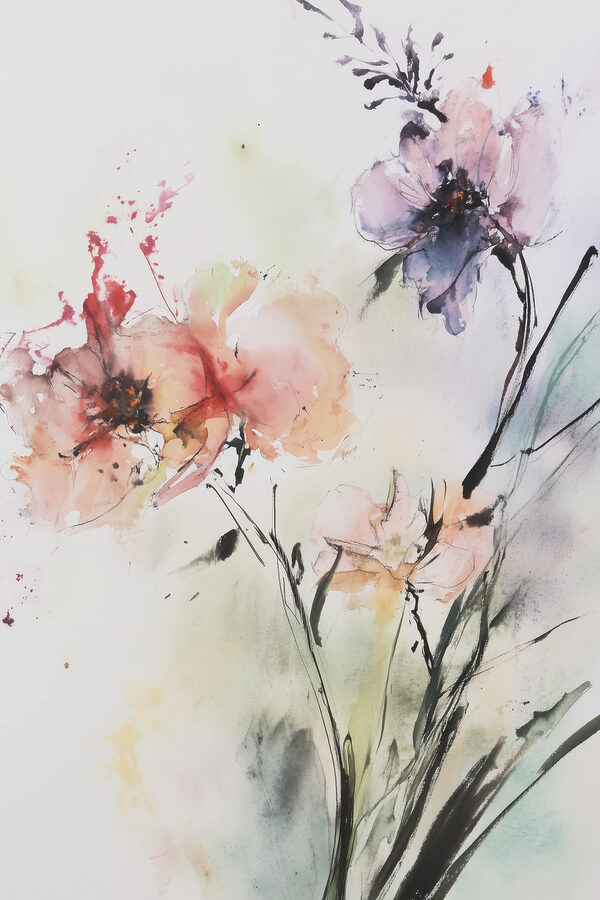 Schilderij van bloemen op een wit oppervlak Schilderij van bloemen op een wit oppervlak