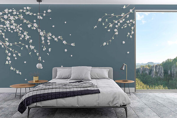 Boomtak met witte bloemen Boomtak met witte bloemen