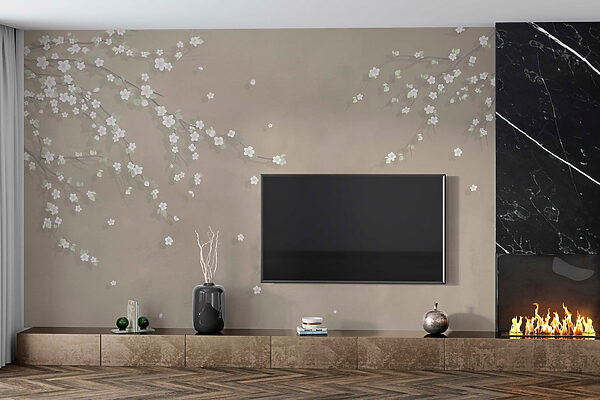 Tree branch with white flowers