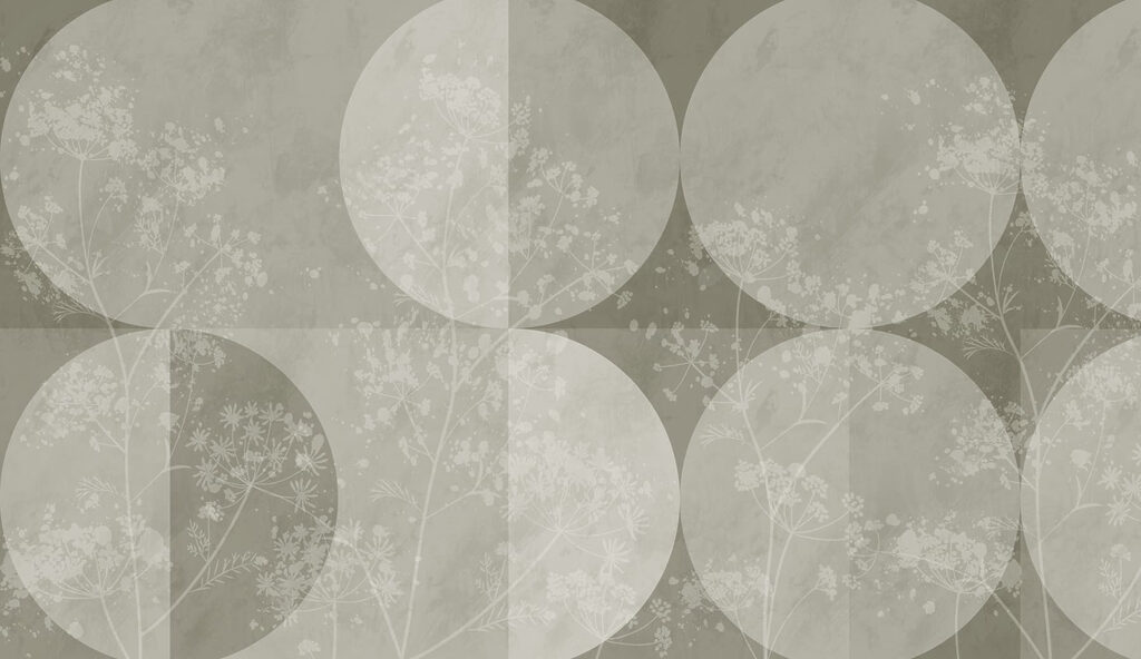 Grijze en witte achtergrond met cirkels en bloemen Grijze en witte achtergrond met cirkels en bloemen
