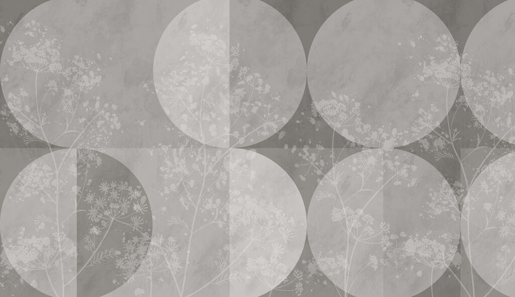 Grijze en witte achtergrond met cirkels en bloemen Grijze en witte achtergrond met cirkels en bloemen