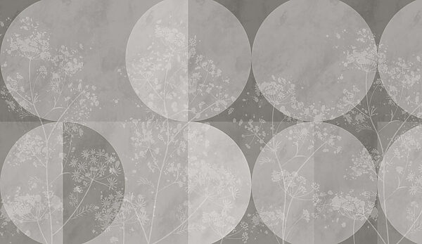 Grijze en witte achtergrond met cirkels en bloemen Grijze en witte achtergrond met cirkels en bloemen