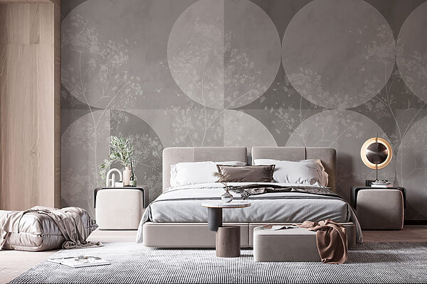 Grijze en witte achtergrond met cirkels en bloemen Grijze en witte achtergrond met cirkels en bloemen