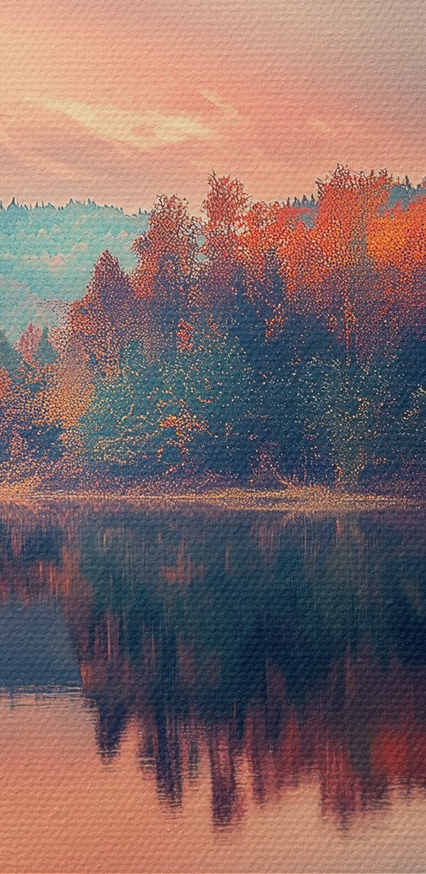 Meer met bomen en wolken in de lucht Meer met bomen en wolken in de lucht