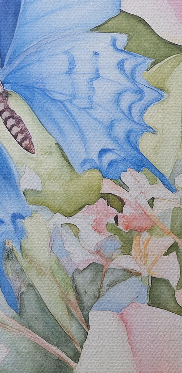 Schilderij van een vlinder op bloemen Schilderij van een vlinder op bloemen