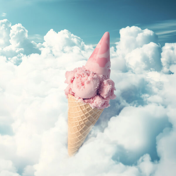 Roze ijshoorntje in de wolken Roze ijshoorntje in de wolken