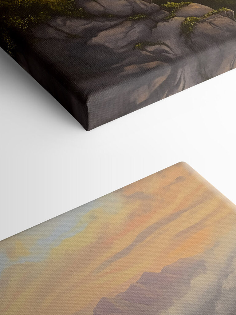 Painting of mountains and clouds