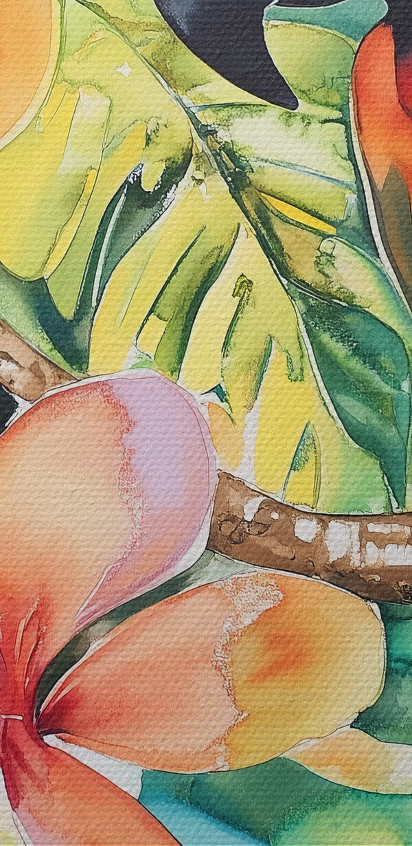 Schilderij van een papegaai op een tak met bloemen Schilderij van een papegaai op een tak met bloemen