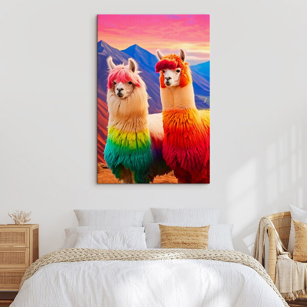 Twee lama's met regenboogkleurig haar Twee lama's met regenboogkleurig haar