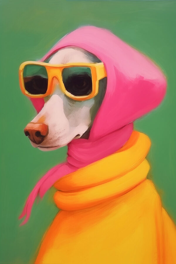 Hond met roze sjaal en zonnebril Hond met roze sjaal en zonnebril