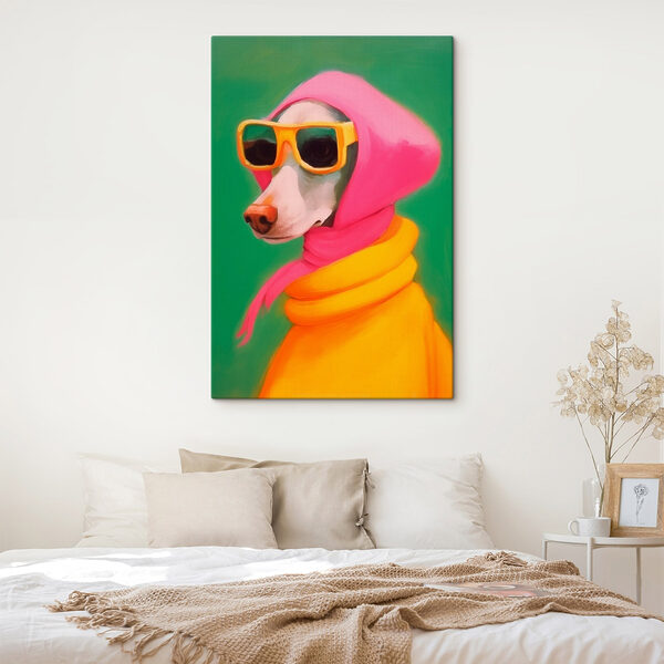Hond met roze sjaal en zonnebril Hond met roze sjaal en zonnebril