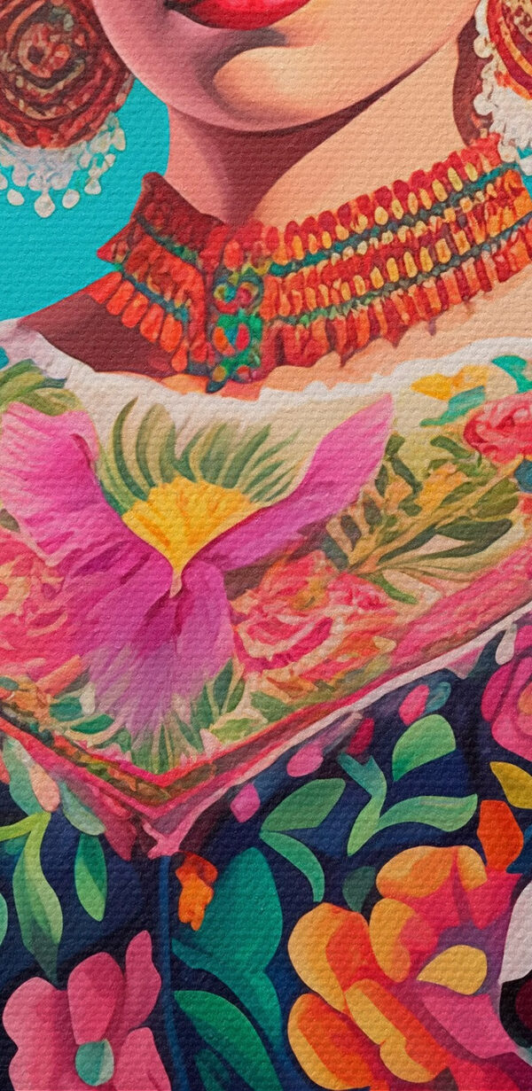 Vrouw die een kleurrijke jurk draagt met bloemen in haar haar Vrouw die een kleurrijke jurk draagt met bloemen in haar haar