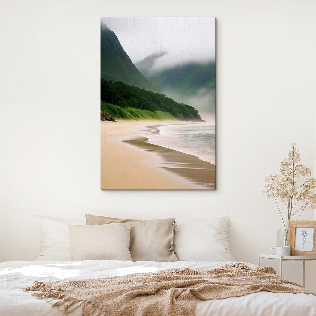 Beach with trees and mountains