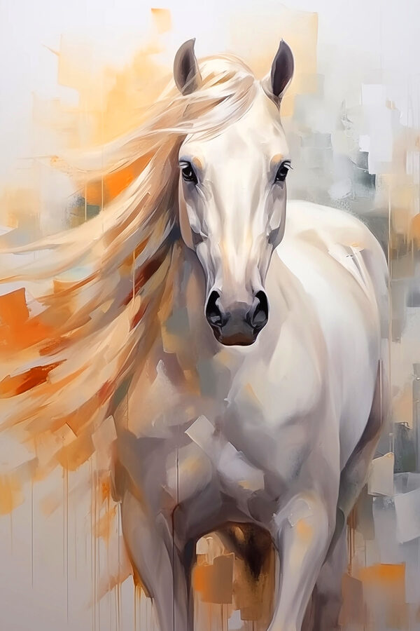 Schilderij van een wit paard Schilderij van een wit paard