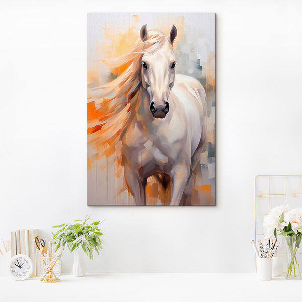Schilderij van een wit paard Schilderij van een wit paard