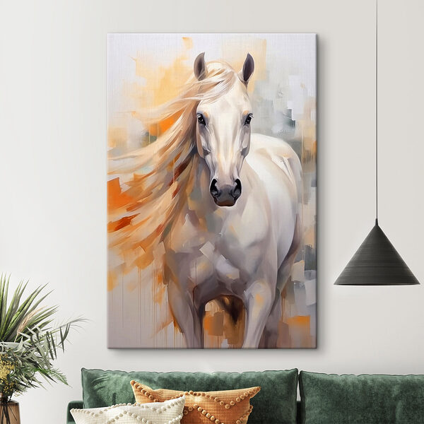 Schilderij van een wit paard Schilderij van een wit paard