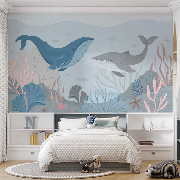 Fotobehang Fotobehang Walvis en walvis onder water (Artikelnummer: w03378)