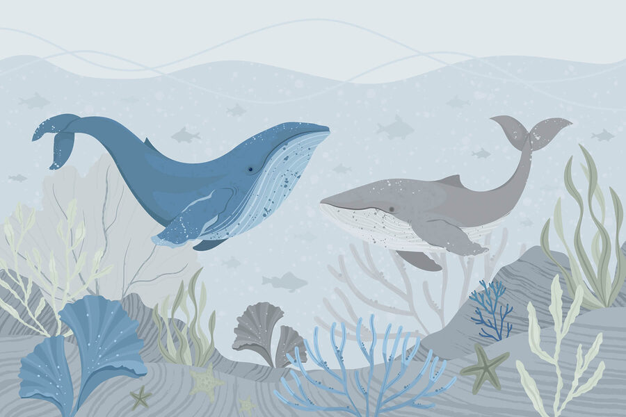Walvis en walvis zwemmen in de oceaan