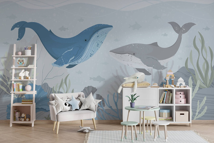 Walvis en walvis zwemmen in de oceaan