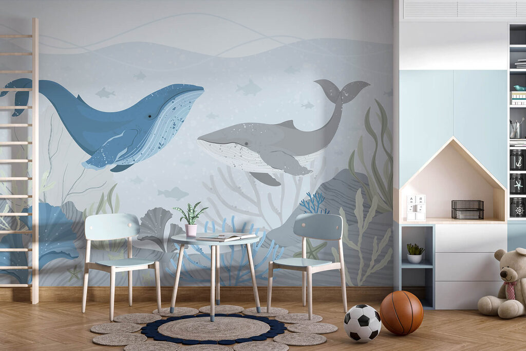 Whale and whale swimming in the ocean Whale and whale swimming in the ocean