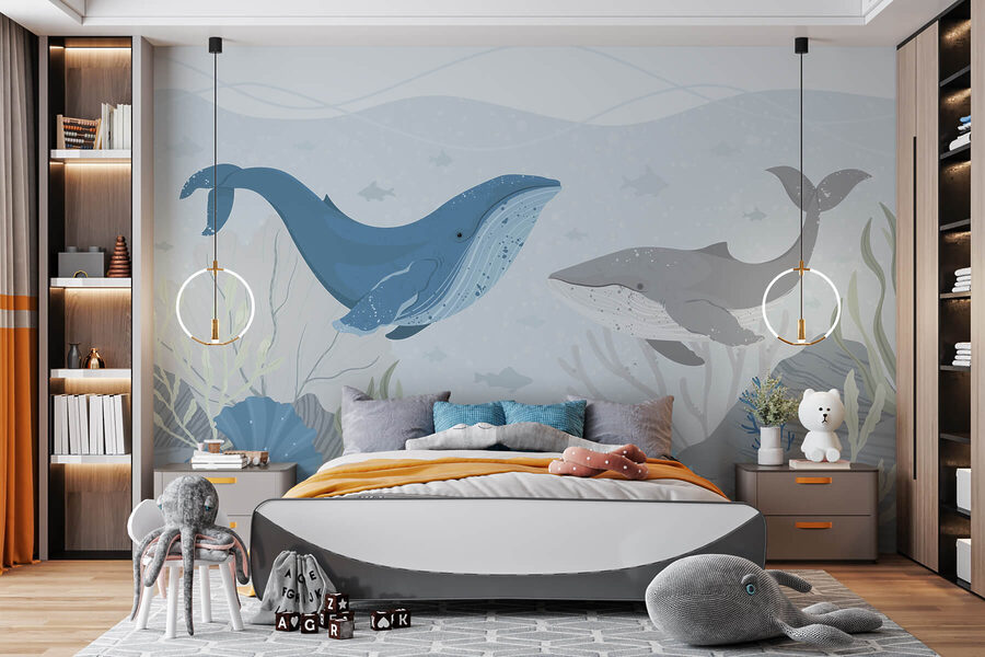Walvis en walvis zwemmen in de oceaan