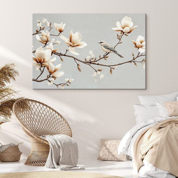 Vogel op een tak met bloemen Vogel op een tak met bloemen