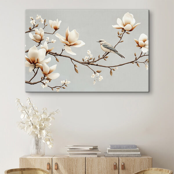 Vogel op een tak met bloemen Vogel op een tak met bloemen