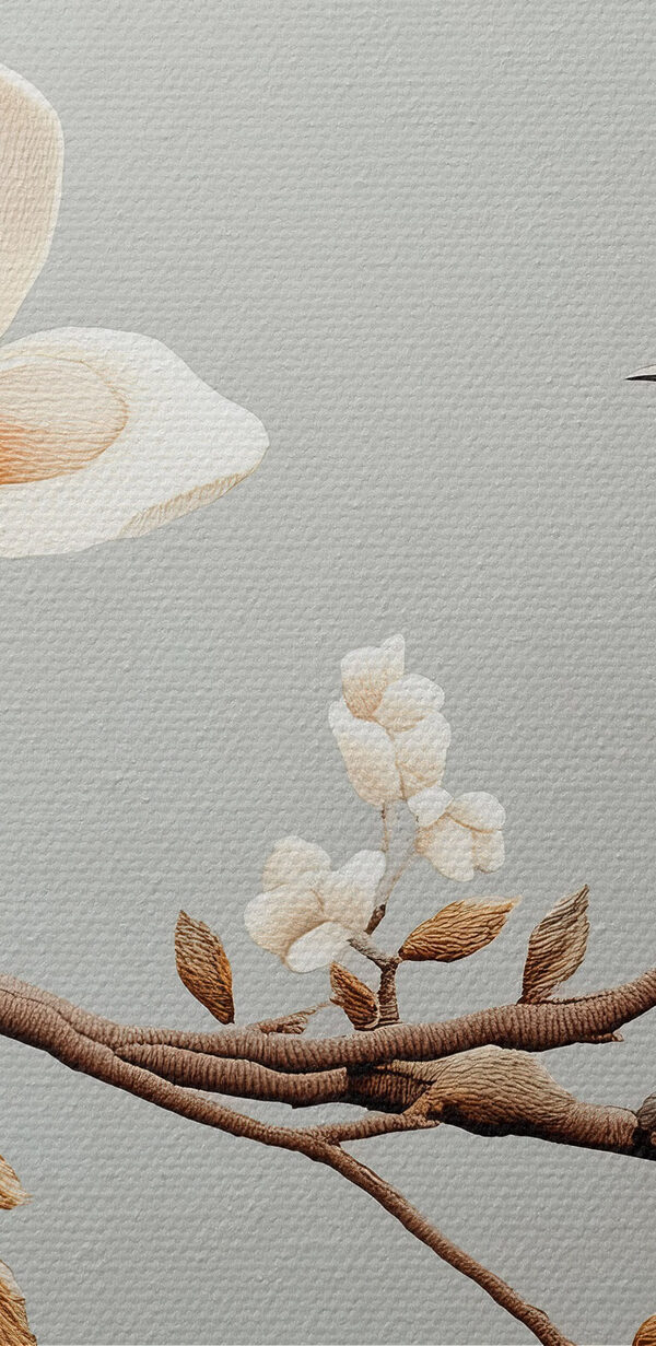 Vogel op een tak met bloemen Vogel op een tak met bloemen