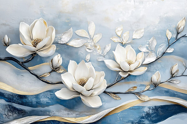 Witte bloemen op een blauwe achtergrond Witte bloemen op een blauwe achtergrond