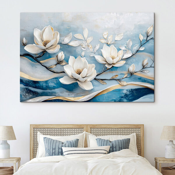 Witte bloemen op een blauwe achtergrond Witte bloemen op een blauwe achtergrond