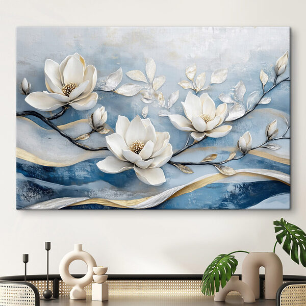 Witte bloemen op een blauwe achtergrond Witte bloemen op een blauwe achtergrond