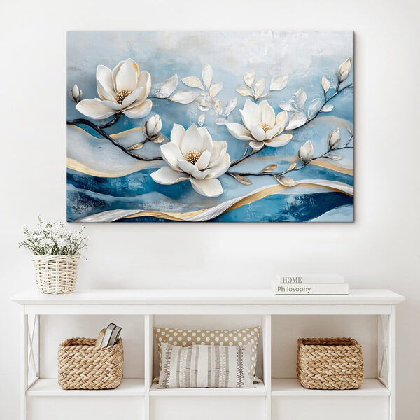 Witte bloemen op een blauwe achtergrond Witte bloemen op een blauwe achtergrond