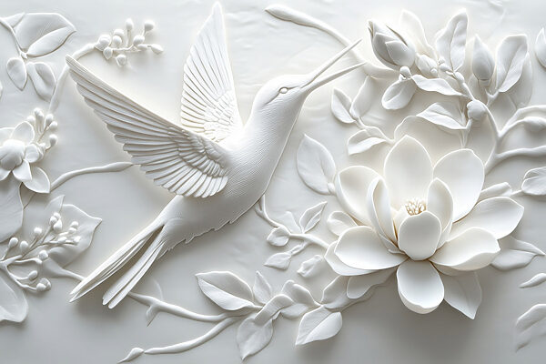 Witte vogel en bloem Witte vogel en bloem