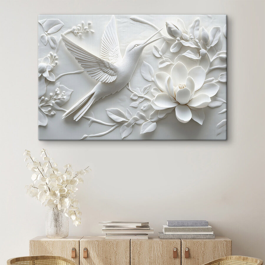 Witte vogel en bloem