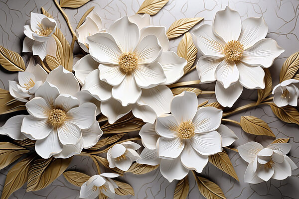 Groep witte bloemen en bladeren Groep witte bloemen en bladeren