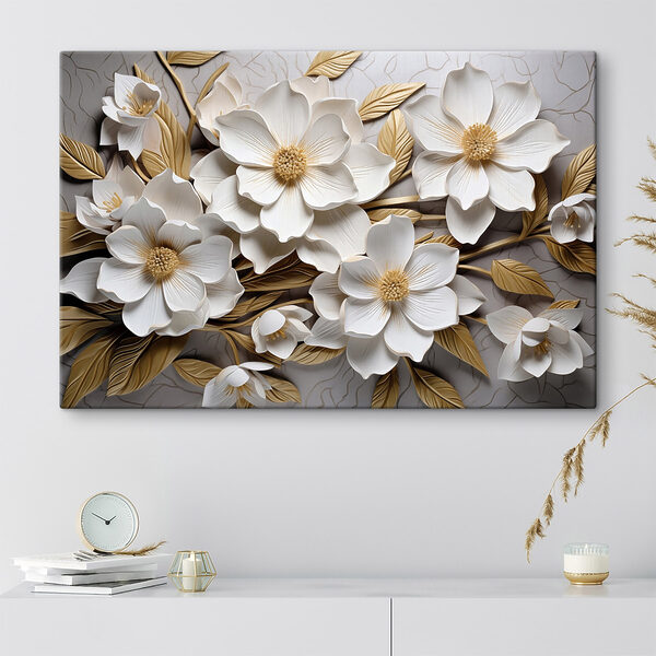 Groep witte bloemen en bladeren Groep witte bloemen en bladeren