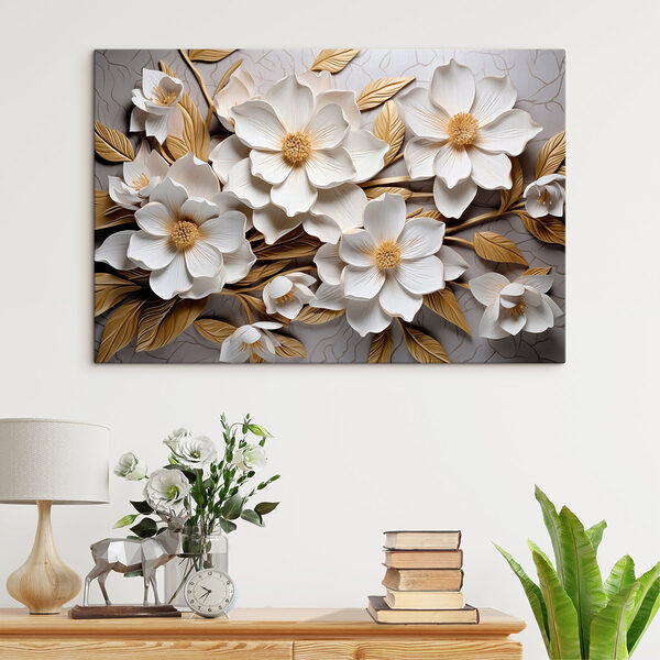 Groep witte bloemen en bladeren Groep witte bloemen en bladeren