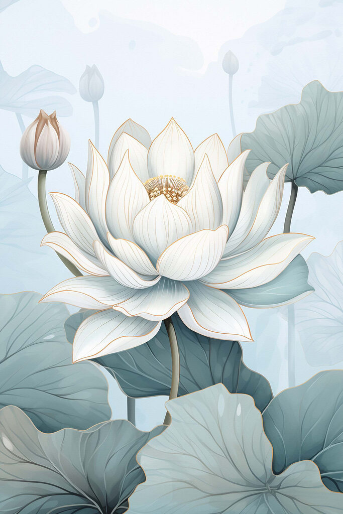 White flower with green leaves