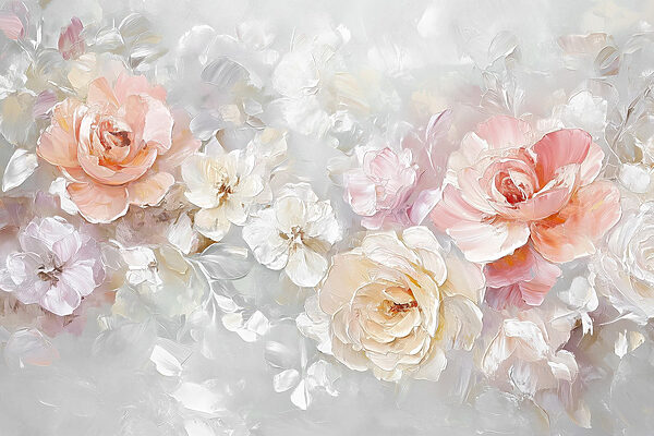 Schilderij van bloemen op een wit oppervlak Schilderij van bloemen op een wit oppervlak
